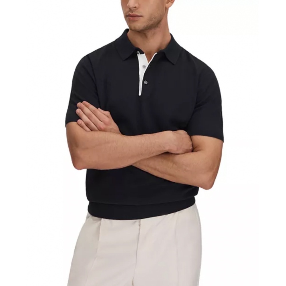 Reiss Finch Short Sleeve Polo Shirt Navy Medium